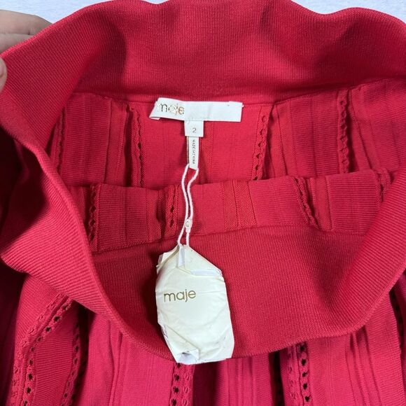 Maje Jubio Crochet Cut Out Midi Skirt Red Pleated Womens Size 2 - Picture 5 of 10